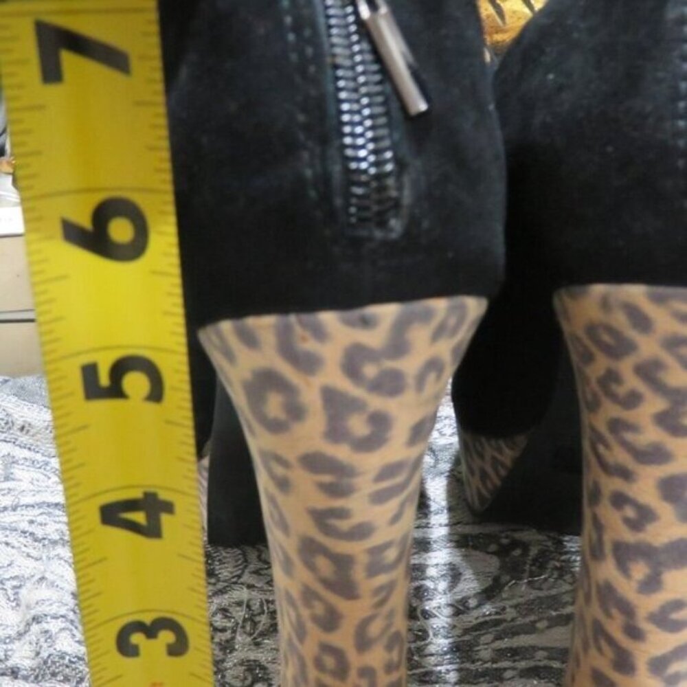 Envy Riva Black Italian Suede w/ leopard print chunky heel & platform booties 9 - Picture 5 of 16